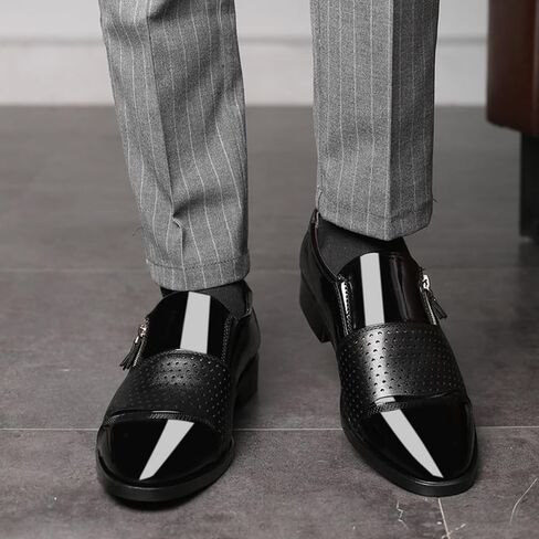 Men's Tuxedo Patent Leather Dress Shoes Classic Zip Formal Business Shoes Oxfords in Kuwait