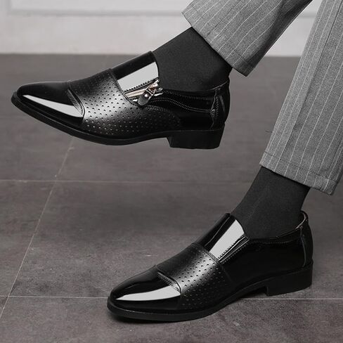 Men's Tuxedo Patent Leather Dress Shoes Classic Zip Formal Business Shoes Oxfords in Kuwait