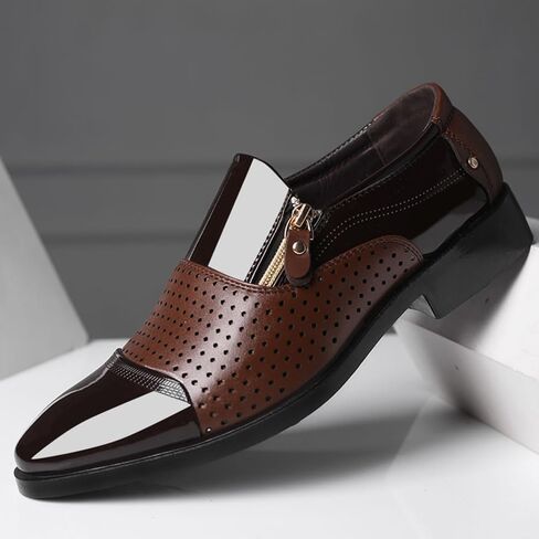 Men's Tuxedo Patent Leather Dress Shoes Classic Zip Formal Business Shoes Oxfords in Kuwait