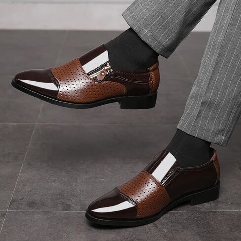 Men's Tuxedo Patent Leather Dress Shoes Classic Zip Formal Business Shoes Oxfords in Kuwait