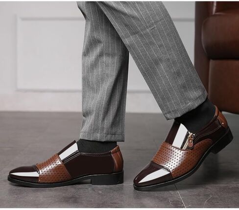 Men's Tuxedo Patent Leather Dress Shoes Classic Zip Formal Business Shoes Oxfords in Kuwait