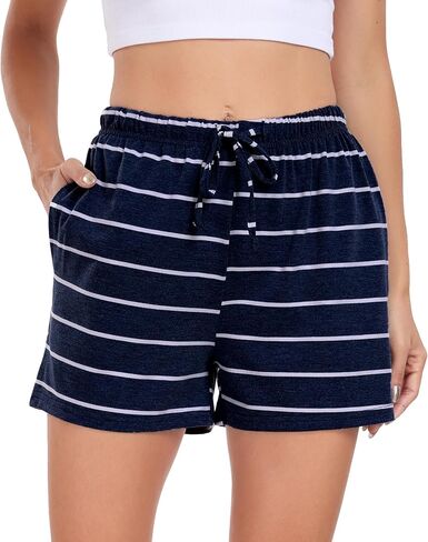 Vlazom Women's Pajama Shorts Comfy Sleep Shorts Striped Pajama Bottom Drawstring Waist with Pockets S-XXL in Saudi Arabia