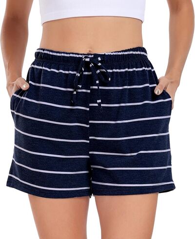 Vlazom Women's Pajama Shorts Comfy Sleep Shorts Striped Pajama Bottom Drawstring Waist with Pockets S-XXL in Saudi Arabia