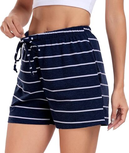 Vlazom Women's Pajama Shorts Comfy Sleep Shorts Striped Pajama Bottom Drawstring Waist with Pockets S-XXL in Saudi Arabia