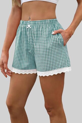 Aoulaydo Boxer Shorts 2025 Summer Gingham Pajama Shorts Casual Lounge Y2K Lace Trim Beach Bottoms in Saudi Arabia