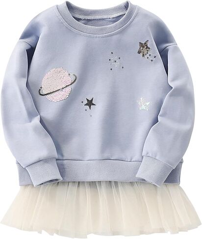 Velius Toddler Girls Long Sleeve Cotton Crew Neck Pullover Sweatshirt with Tutu Skirts Casual Outwear for Kids 2-7 Years in Saudi Arabia