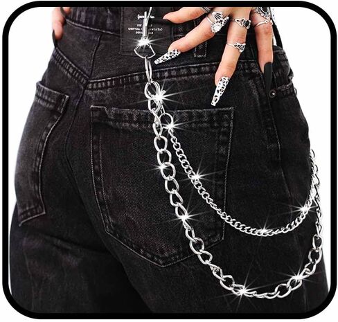 Hip Hop Pants Chain for Men Goth Jean Chains for Pant Punk Pocket Chain Layered Acrylic Keychains Cute Trouser Chain Rock Wallet Chain Waist Body Accessories for Women in Saudi Arabia