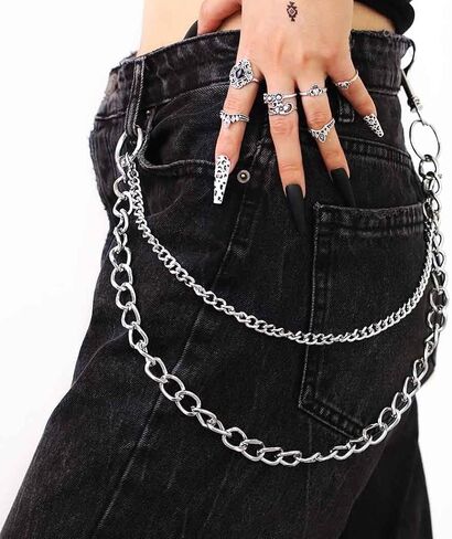 Hip Hop Pants Chain for Men Goth Jean Chains for Pant Punk Pocket Chain Layered Acrylic Keychains Cute Trouser Chain Rock Wallet Chain Waist Body Accessories for Women in Saudi Arabia