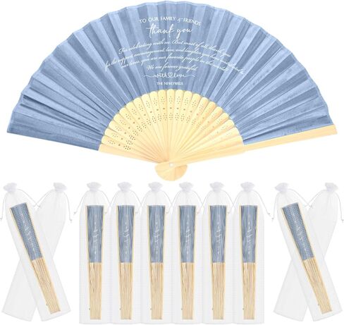 30 Pcs Silk Fabric Folding Fans Bulk for Wedding Guests Thank You Bamboo Folded Hand Fan for Bridal Shower Decoration Favor Vintage Handheld Fans Souvenirs with Organza Bag (Haze Blue,Classic) in Saudi Arabia