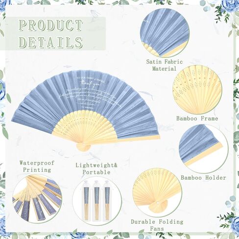 30 Pcs Silk Fabric Folding Fans Bulk for Wedding Guests Thank You Bamboo Folded Hand Fan for Bridal Shower Decoration Favor Vintage Handheld Fans Souvenirs with Organza Bag (Haze Blue,Classic) in Saudi Arabia