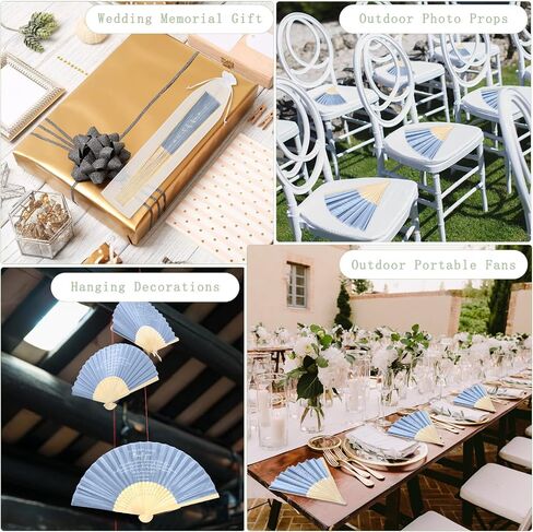 30 Pcs Silk Fabric Folding Fans Bulk for Wedding Guests Thank You Bamboo Folded Hand Fan for Bridal Shower Decoration Favor Vintage Handheld Fans Souvenirs with Organza Bag (Haze Blue,Classic) in Saudi Arabia
