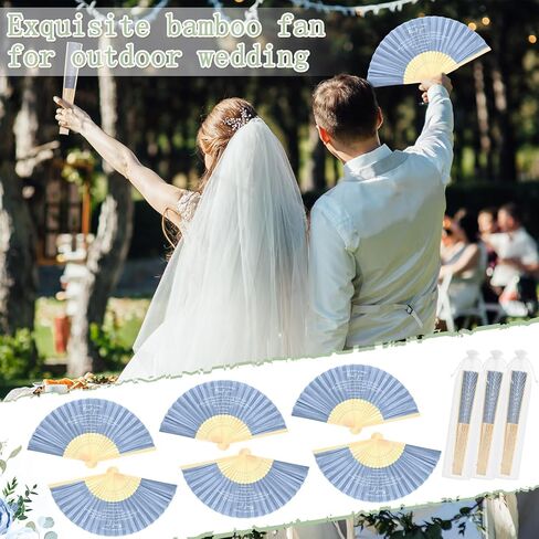 30 Pcs Silk Fabric Folding Fans Bulk for Wedding Guests Thank You Bamboo Folded Hand Fan for Bridal Shower Decoration Favor Vintage Handheld Fans Souvenirs with Organza Bag (Haze Blue,Classic) in Saudi Arabia