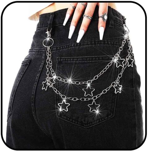 Hip Hop Pants Chain for Men Goth Jean Chains for Pant Punk Pocket Chain Layered Acrylic Keychains Cute Trouser Chain Rock Wallet Chain Waist Body Accessories for Women in Saudi Arabia