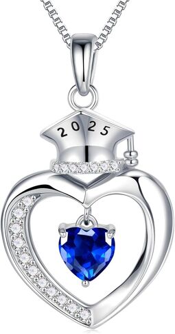 Graduation Gifts for Her 2025, S925 Sterling Silver Heart Birthstone Graduation Cap Necklaces Class of 2025 High School College Graduations Gift for Her in Saudi Arabia