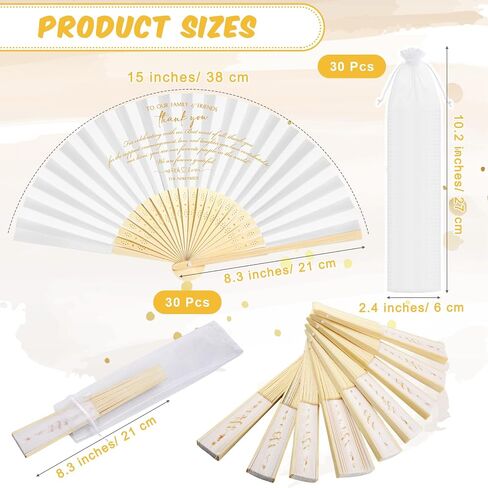 30 Pcs Silk Fabric Folding Fans Bulk for Wedding Guests Thank You Bamboo Folded Hand Fan for Bridal Shower Decoration Favor Vintage Handheld Fans Souvenirs with Organza Bag (Haze Blue,Classic) in Saudi Arabia