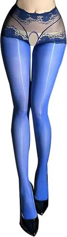 Women's Oil Shiny Pantyhose Lace Crotch High Waist Stockings Tights Oil Shimmer Tights Ultra Silky 8 Denier in Kuwait