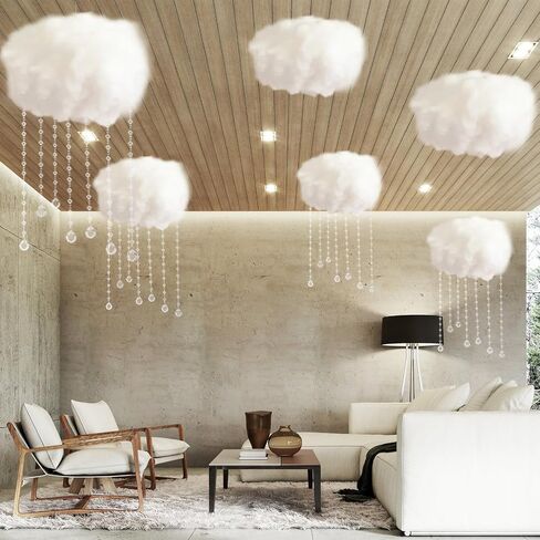 18 Pcs Artificial Cloud Props Ceiling Cloud Decorations with Sun Catching Crystals 3D Hanging Fake Clouds Cotton for Bedroom Living Room Ceiling Baby Shower Party Wedding DIY Hanging Ornament in Saudi Arabia