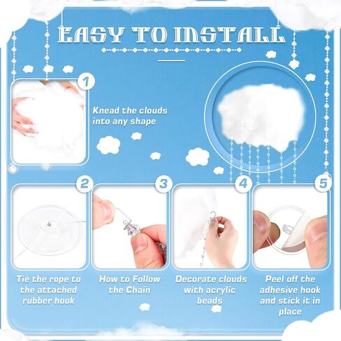18 Pcs Artificial Cloud Props Ceiling Cloud Decorations with Sun Catching Crystals 3D Hanging Fake Clouds Cotton for Bedroom Living Room Ceiling Baby Shower Party Wedding DIY Hanging Ornament in Saudi Arabia