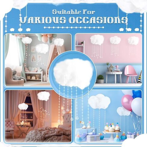 18 Pcs Artificial Cloud Props Ceiling Cloud Decorations with Sun Catching Crystals 3D Hanging Fake Clouds Cotton for Bedroom Living Room Ceiling Baby Shower Party Wedding DIY Hanging Ornament in Saudi Arabia