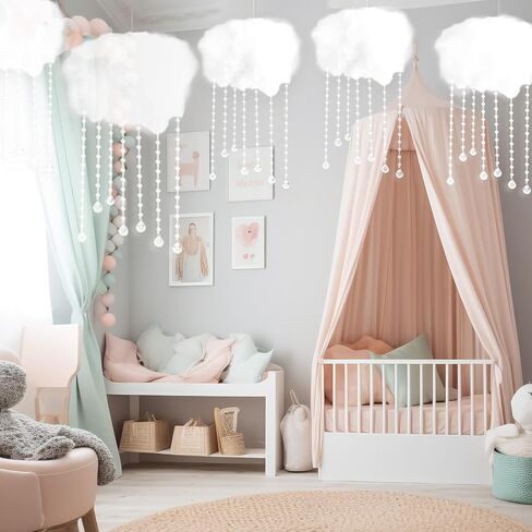 18 Pcs Artificial Cloud Props Ceiling Cloud Decorations with Sun Catching Crystals 3D Hanging Fake Clouds Cotton for Bedroom Living Room Ceiling Baby Shower Party Wedding DIY Hanging Ornament in Saudi Arabia