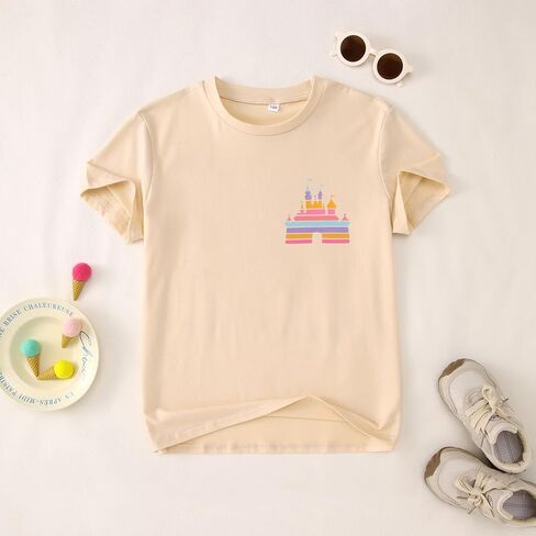 CM C & M Wodro Magic Kingdom Shirt for Kid Castle Graphic T-Shirt Girls Holiday Fairy Tale Tee Summer Summer Short Sleeve Tops in Saudi Arabia