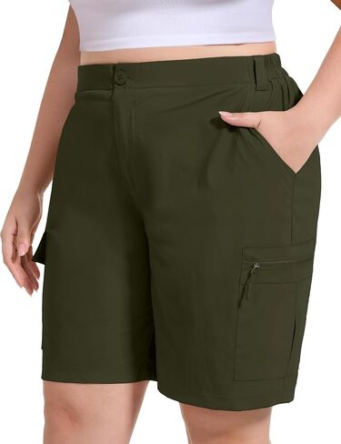 Foreyond Women's Plus Size Size Golf Shorts Quick Dry 9 '' المشي لمسافات طويلة شورتات شائكة رياضية غير رسمية الصيف مع جيوب in Saudi Arabia