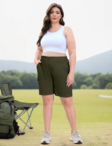 Foreyond Women's Plus Size Size Golf Shorts Quick Dry 9 '' المشي لمسافات طويلة شورتات شائكة رياضية غير رسمية الصيف مع جيوب in Saudi Arabia