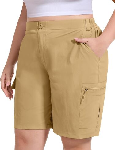 FOREYOND Women's Plus Size Golf Shorts Quick Dry 9'' Hiking Cargo Shorts Athletic Casual Summer Bermuda with Pockets in Saudi Arabia