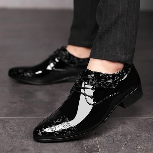 Men's Patent Leather Oxford Dress Shoes Business Lace-ups Wedding Shoe Office Loafers Formal Derbys in Kuwait