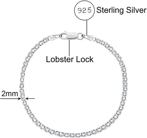 Savlano 925 Sterling Silver 2MM Bismark Chain Mesh Link Anklet for Women Comes in 9"-10" inches with Gift Box - Made in Italy in Saudi Arabia