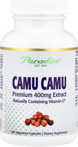 Paradise Herbs Organic Camu Camu with Nature's C, Gluten Free, Non-GMO, Vegan, 400 mg, 60 Capsules in Kuwait