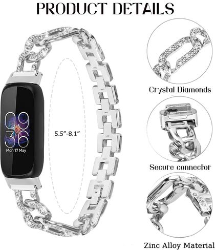 Metal Band Compatible with Fitbit Inspire 3 for Women Shiny Rhinestone Bracelet Strap Adjustable Replacement Watchband for Inspire 3 Fitness Tracker in Kuwait