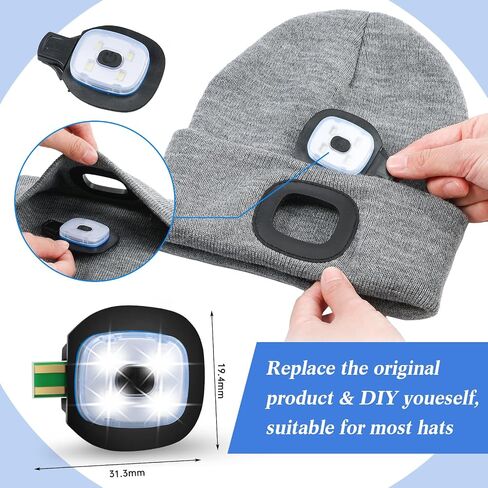 Mudder USB Rechargeable Light for LED Knit Beanie Hat, 4 Pieces, Strong Medium and Weak Mode Hat Lights Flashing Hands Free Flashlight Men Dad Father, Black in Saudi Arabia