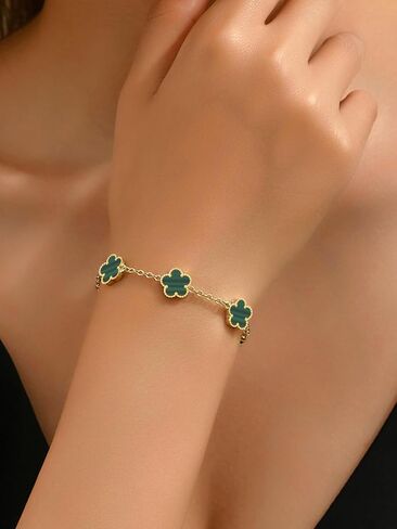 14K Gold Plated Dainty Four Leaf Clover Dot Bracelets for Women Lucky Flower Jewelry in Kuwait
