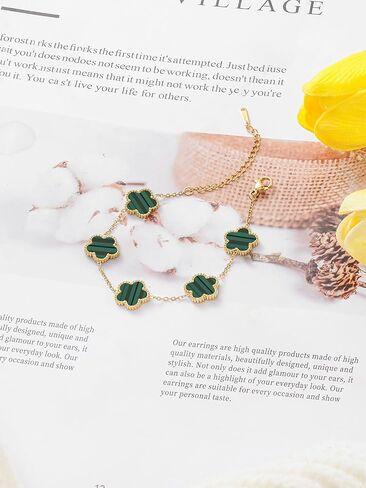 14K Gold Plated Dainty Four Leaf Clover Dot Bracelets for Women Lucky Flower Jewelry in Kuwait