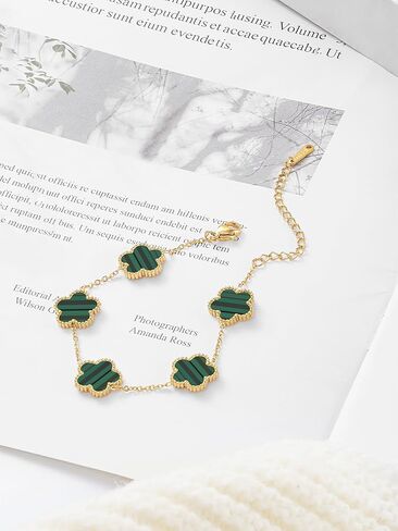 14K Gold Plated Dainty Four Leaf Clover Dot Bracelets for Women Lucky Flower Jewelry in Kuwait