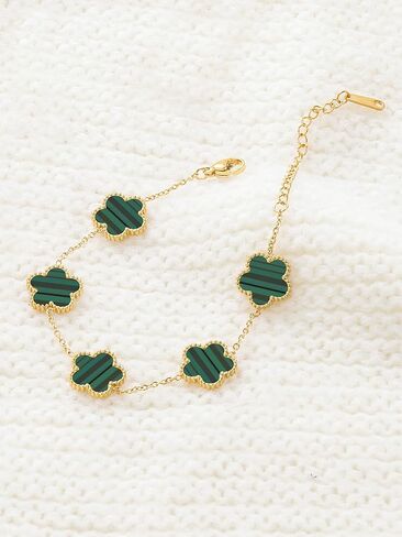 14K Gold Plated Dainty Four Leaf Clover Dot Bracelets for Women Lucky Flower Jewelry in Kuwait