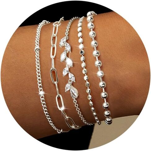 Dochais Gold Bracelets for Women Trendy 14k Gold-Plated Stackable Dainty Bracelet Adjustable Charm Paperclip Cuban Link Chain Tarnish Free Gold Jewelry Sets Fashion Accessories Gifts in Saudi Arabia