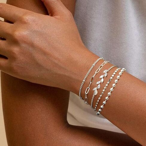 Dochais Gold Bracelets for Women Trendy 14k Gold-Plated Stackable Dainty Bracelet Adjustable Charm Paperclip Cuban Link Chain Tarnish Free Gold Jewelry Sets Fashion Accessories Gifts in Saudi Arabia