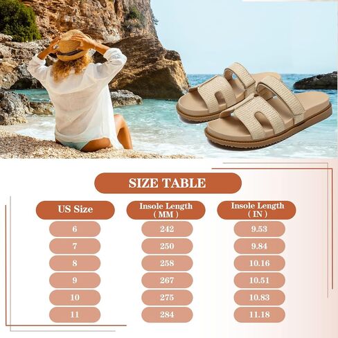 ZEENXIUYA Women's Slide Sandals with Adjustable Velcro, Arch Support Summer Beach Slides, Comfort Lightweight Cushion Slip on H-Strap Leather Open Toe Flat Sandal in Kuwait