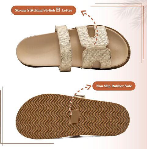 ZEENXIUYA Women's Slide Sandals with Adjustable Velcro, Arch Support Summer Beach Slides, Comfort Lightweight Cushion Slip on H-Strap Leather Open Toe Flat Sandal in Kuwait