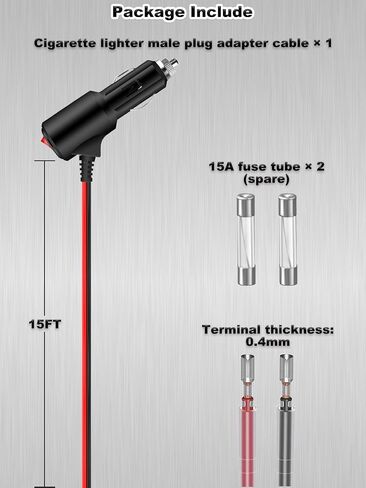 12V Cigarette Lighter Plug with Switch On Off, 15FT 16AWG Heavy Duty Cigarette Lighter Male Plug Replacement with Leads & LED, Male Cigarette Lighter Plug Adapter Cable Cord for Car, RV in Saudi Arabia