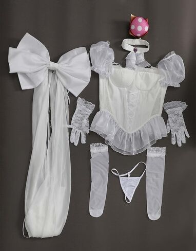 Womens White Princess Comples Anime Cosplay Lace Babydoll Lingerie Linge Corset و Thong Outfit in Kuwait