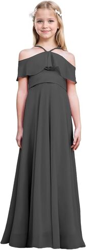 Junior Bridesmaid Dresses Flower Girl Dress Chiffon Maxi Sleeveless A-line for Wedding Teen Girls Party Gowns in Saudi Arabia