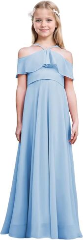 Junior Bridesmaid Dresses Flower Girl Dress Chiffon Maxi Sleeveless A-line for Wedding Teen Girls Party Gowns in Saudi Arabia