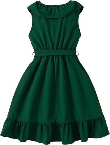 Toddler Girls Special Occasion Dresses with Belt Sleeveless V-Neck Ruffle Hem Elegant Dress in Kuwait