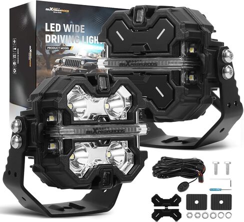 maXpeedingrods 2 X 3.5 Inch Off Road Lights 160W 19200LM, LED Light Bar with 270°Side Shooter,Amber/White DRL for Jeep Trucks SUV Pickup ATV Motorcycles, Spot Light with Black Covers in Saudi Arabia