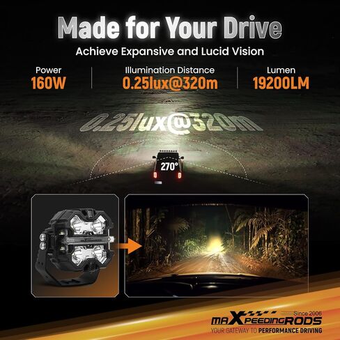 maXpeedingrods 2 X 3.5 Inch Off Road Lights 160W 19200LM, LED Light Bar with 270°Side Shooter,Amber/White DRL for Jeep Trucks SUV Pickup ATV Motorcycles, Spot Light with Black Covers in Saudi Arabia