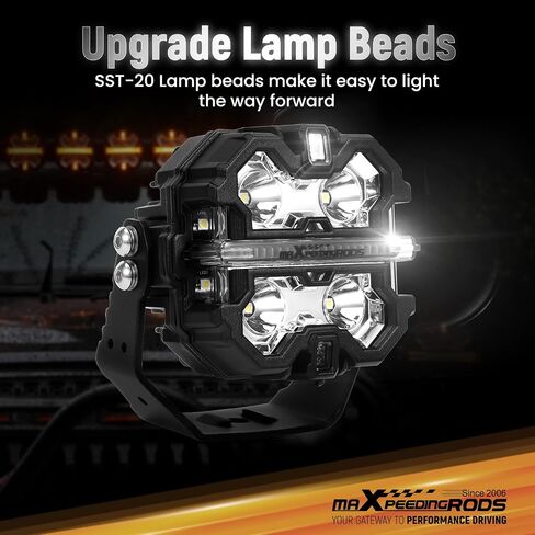 maXpeedingrods 2 X 3.5 Inch Off Road Lights 160W 19200LM, LED Light Bar with 270°Side Shooter,Amber/White DRL for Jeep Trucks SUV Pickup ATV Motorcycles, Spot Light with Black Covers in Saudi Arabia