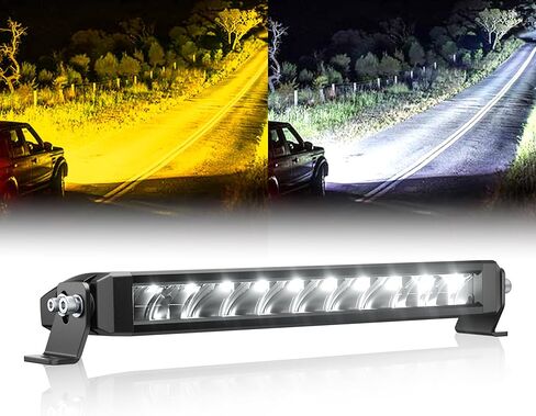 White Amber LED Light Bar 12 Inch Single Row Super Bright Dual Color Slim Spot Flood Combo LED Work Light Driving Fog Lamp for Pickup Off Road Truck ATV UTV Boat in Kuwait